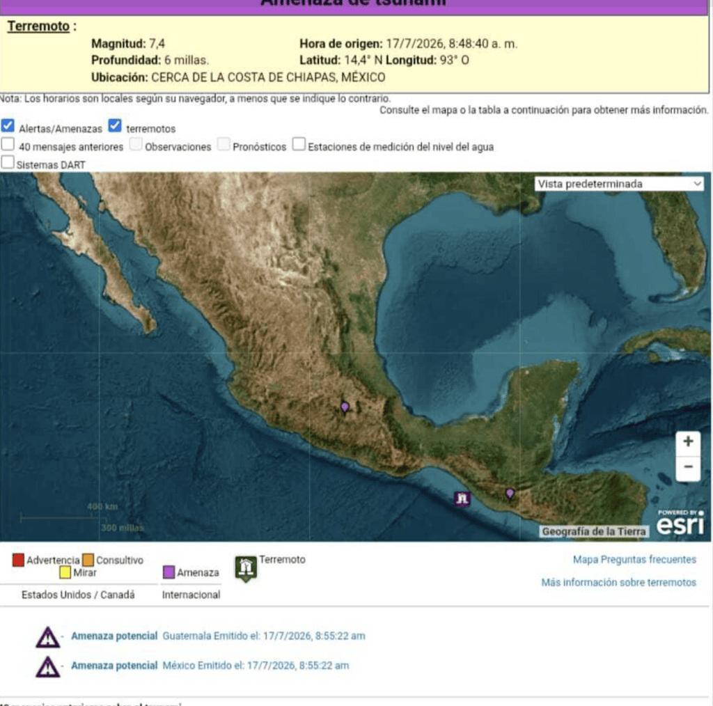 alerta de tsunami por sismos en Chiapas | CAT