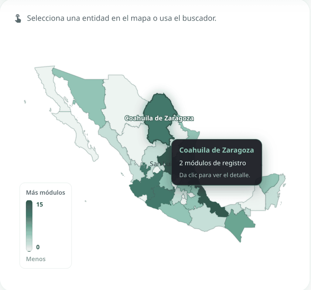 mapa para ubicar tu módulo por estado