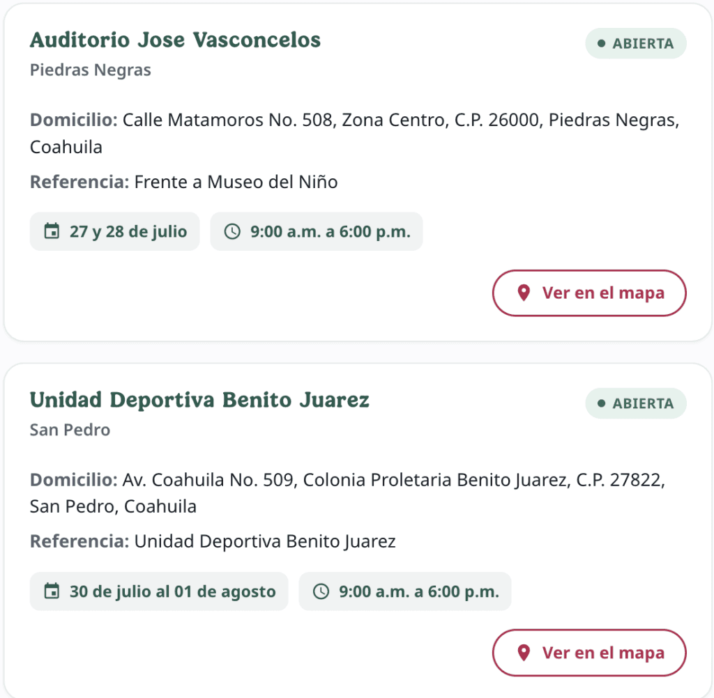 módulos para registro en coahuila