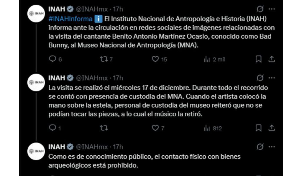 INAH aclara polémica por Bad Bunny en el Museo Nacional de Antropología