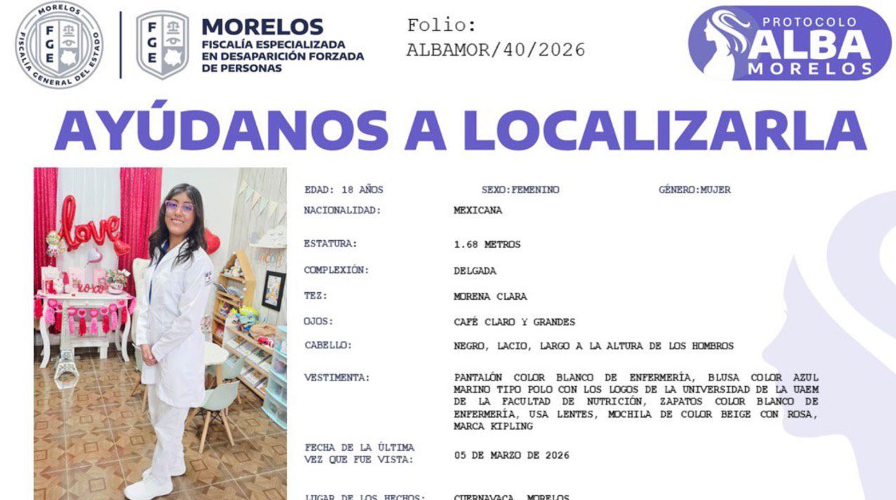 Ficha de búsqueda de Alondra | Fiscalía de Morelos