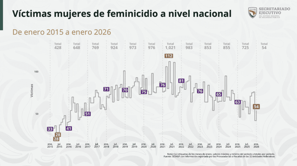 Víctimas mujeres de feminicidio a nivel nacional | SNSP