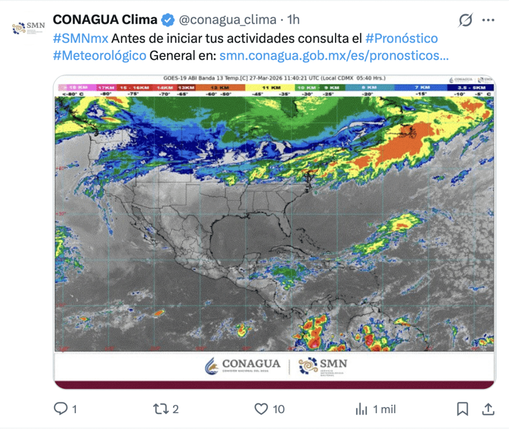 Pronostico del viernes 27 de marzo | Conagua 