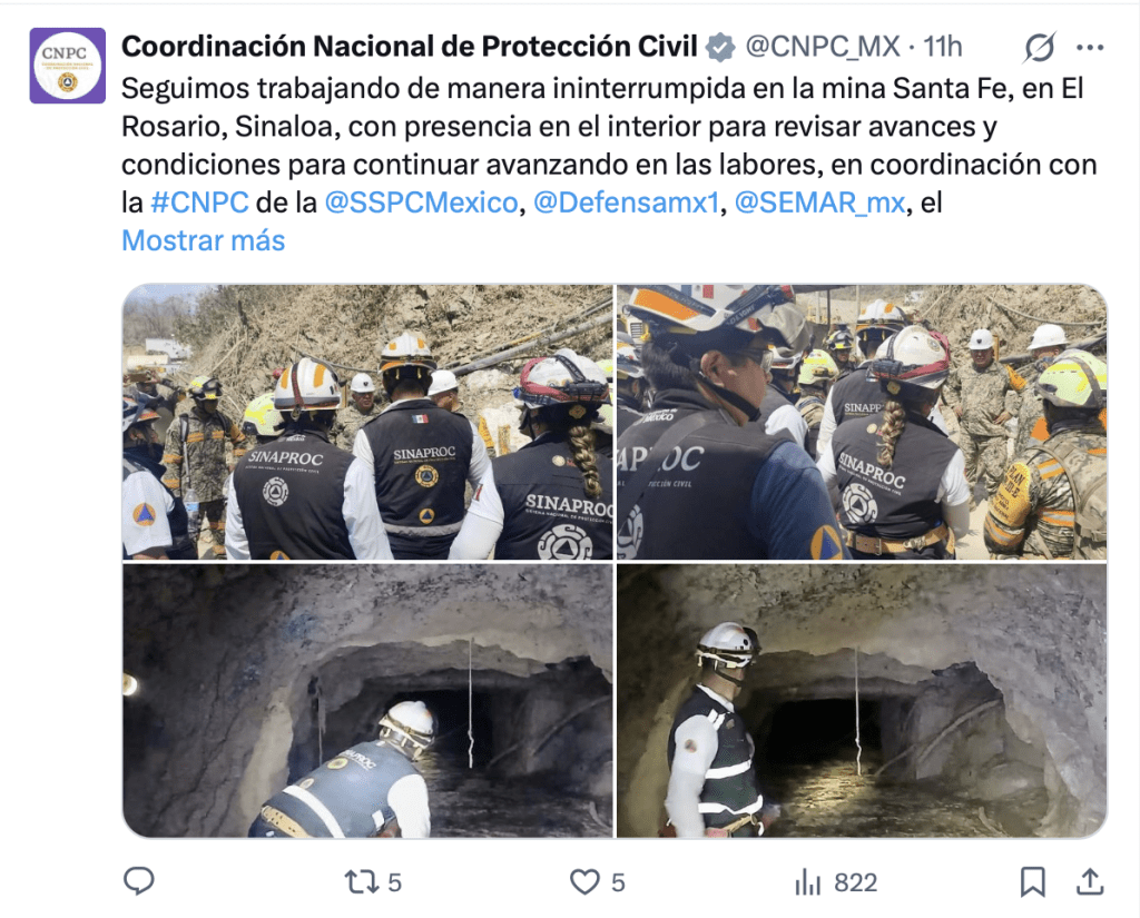 Trabajos de rescate en la mina Santa Fe, Sinaloa | CNCP