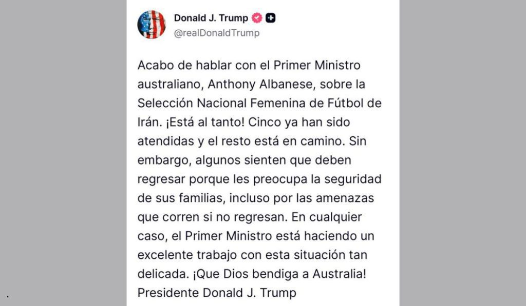 australia concede asilo a la seleccion de iran tras intervencion de trump