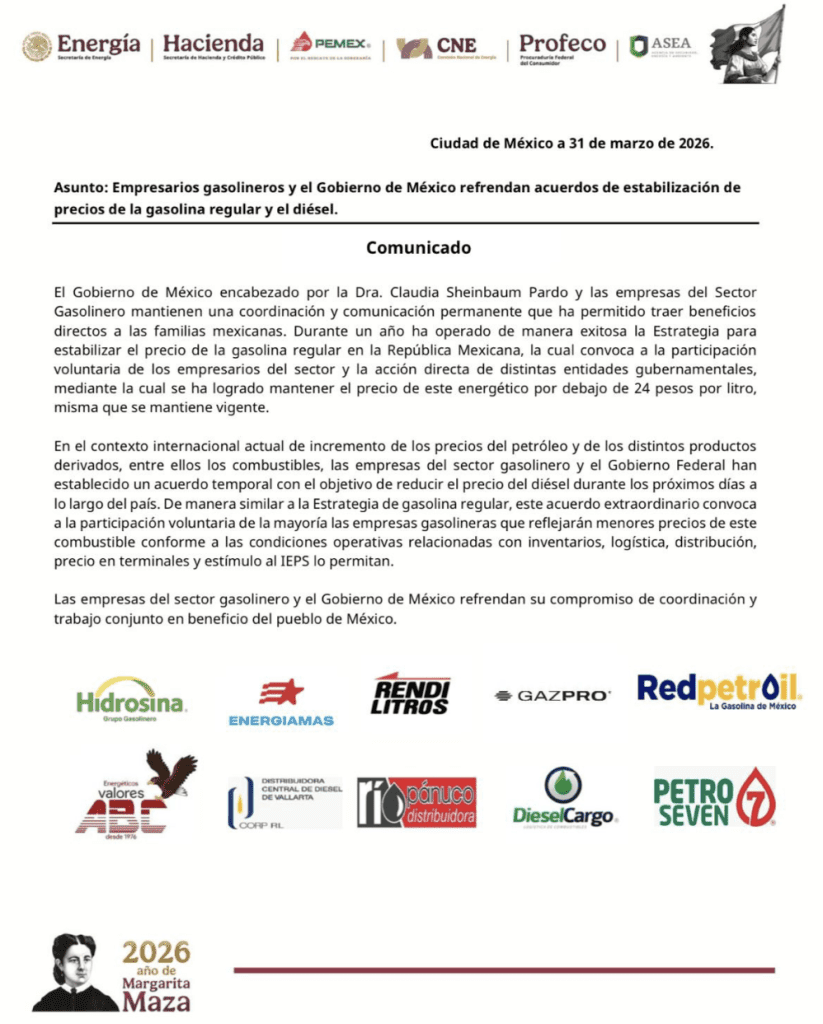Acuerdo para no subir la gasolina | SENER