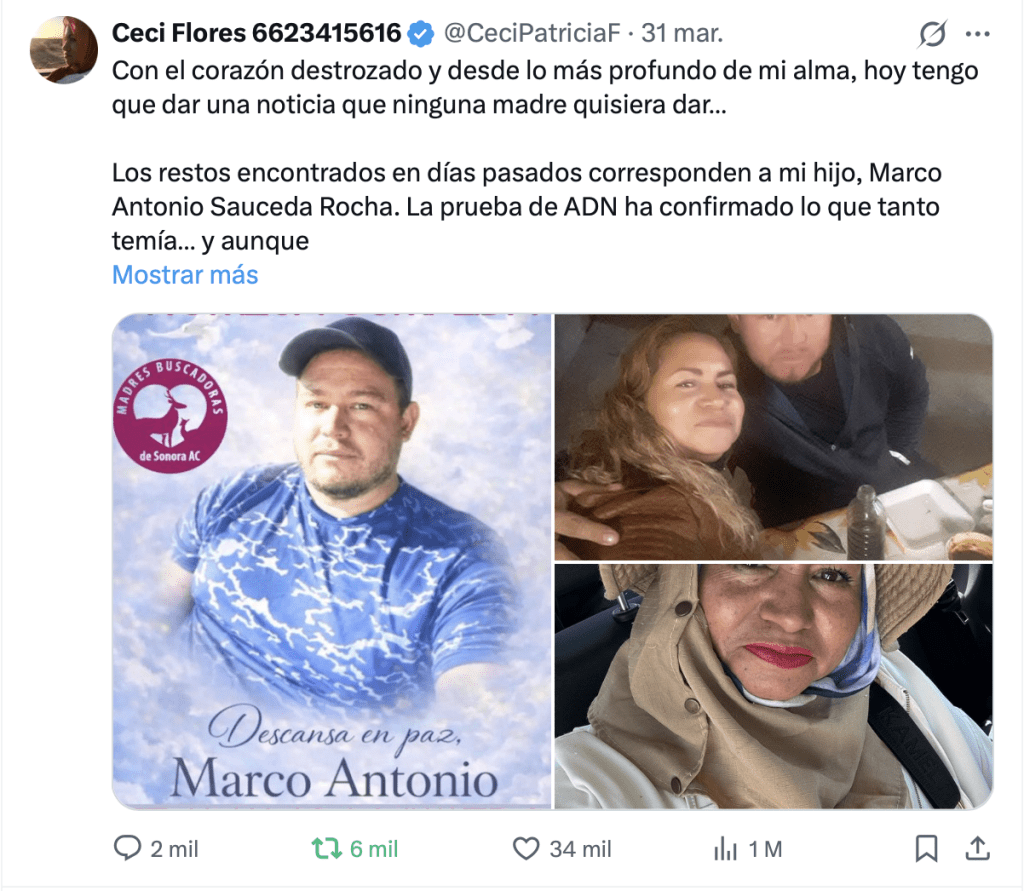 Ceci Flores despide a su hijo Marco Antonio | X: @CeciPatriciaF