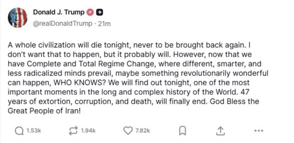 Donald Trump en su cuenta de Truth Social | Captura de pantalla
