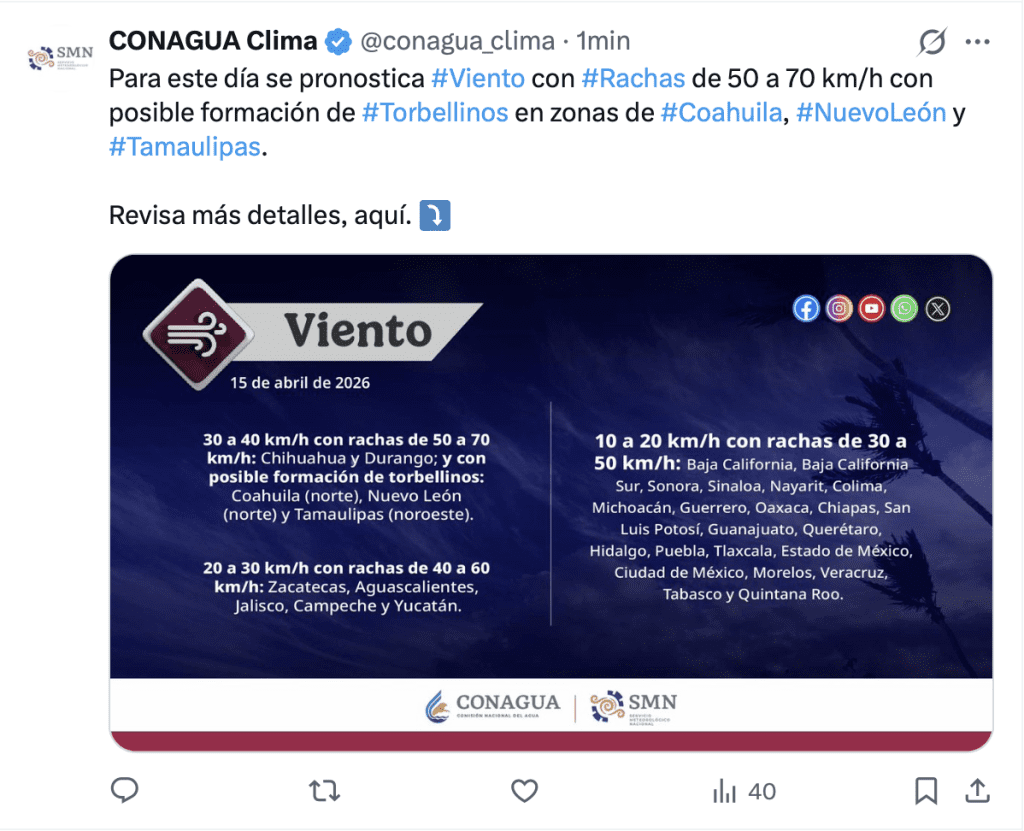 Dónde habrá vientos en México | CONAGUA 