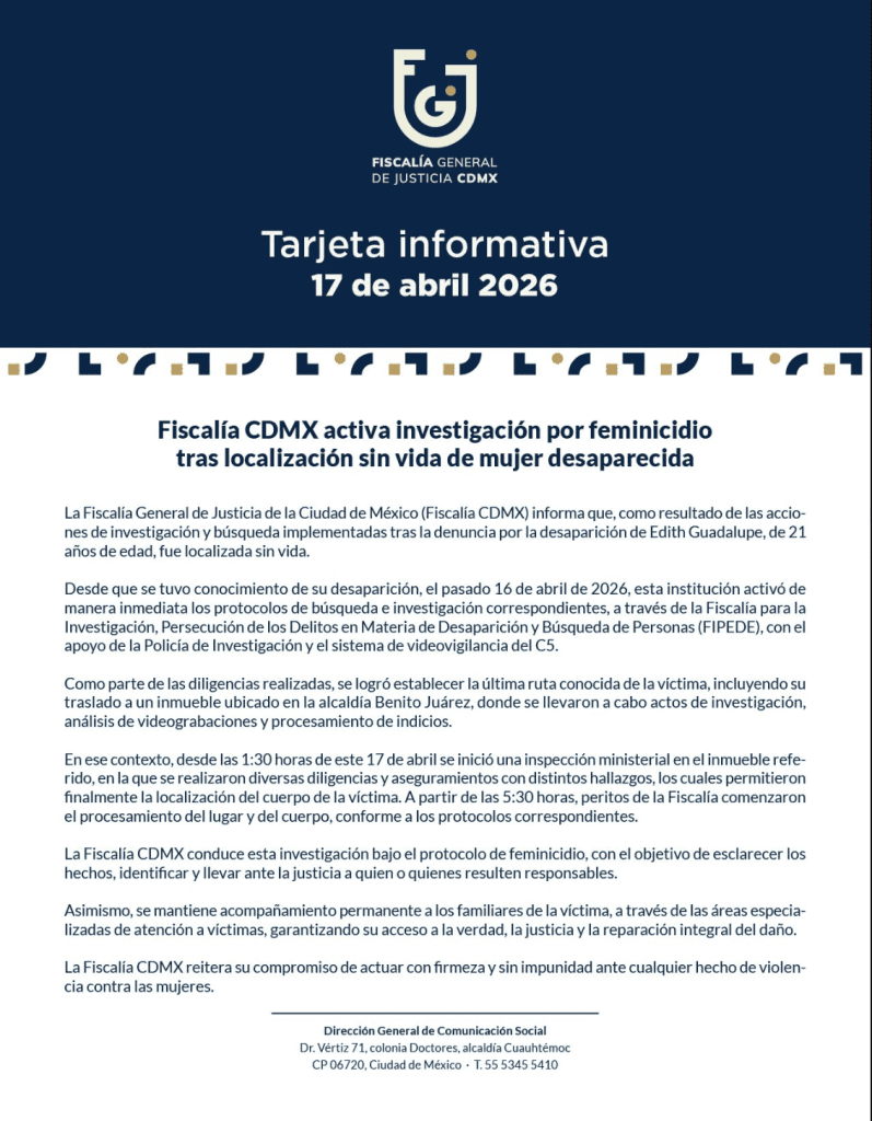 Comunicado de la FGR sobre el cuerpo de Edith Guadalupe | FGR