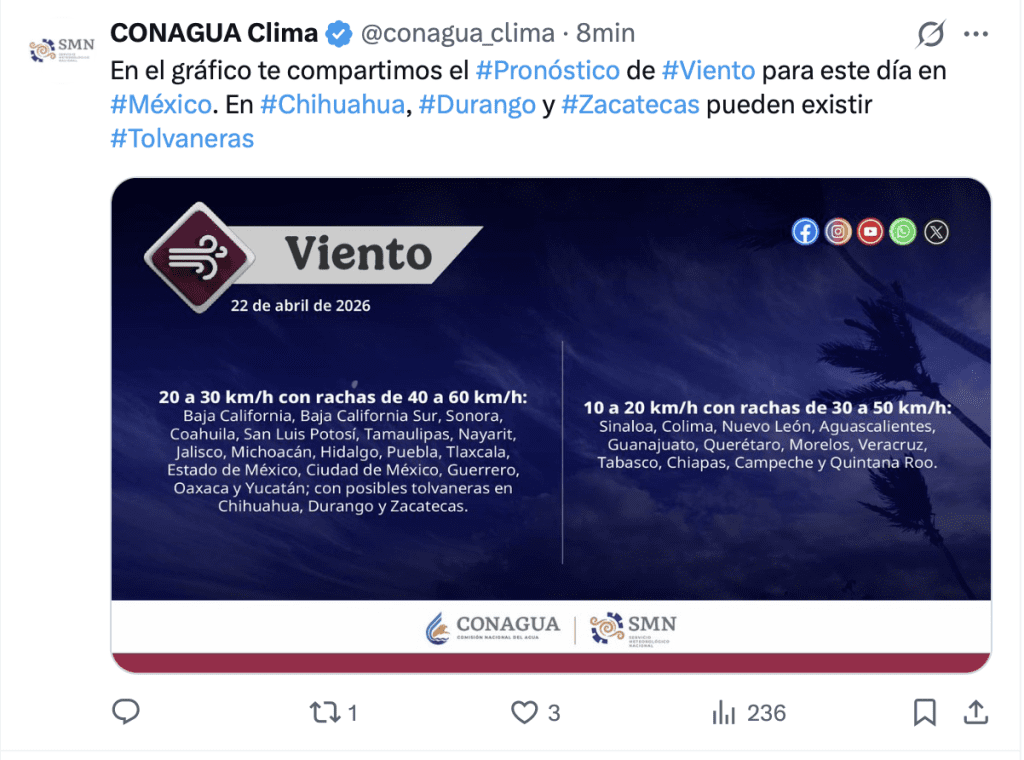 Lluvias en México este 22 de abril | CONAGUA