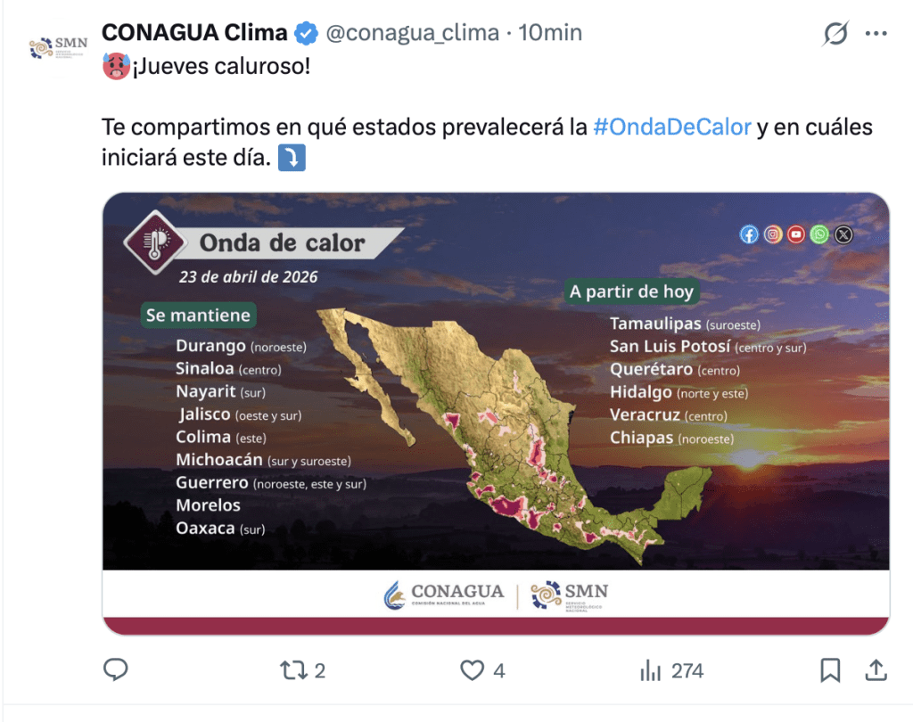 Onda de calor en abril | CONAGUA 