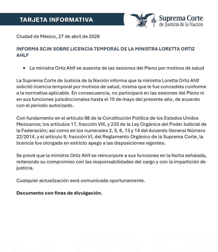 SCJN da licencia a Loretta Ortiz | SCJN 