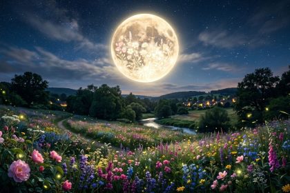 luna llena de flores en mayo