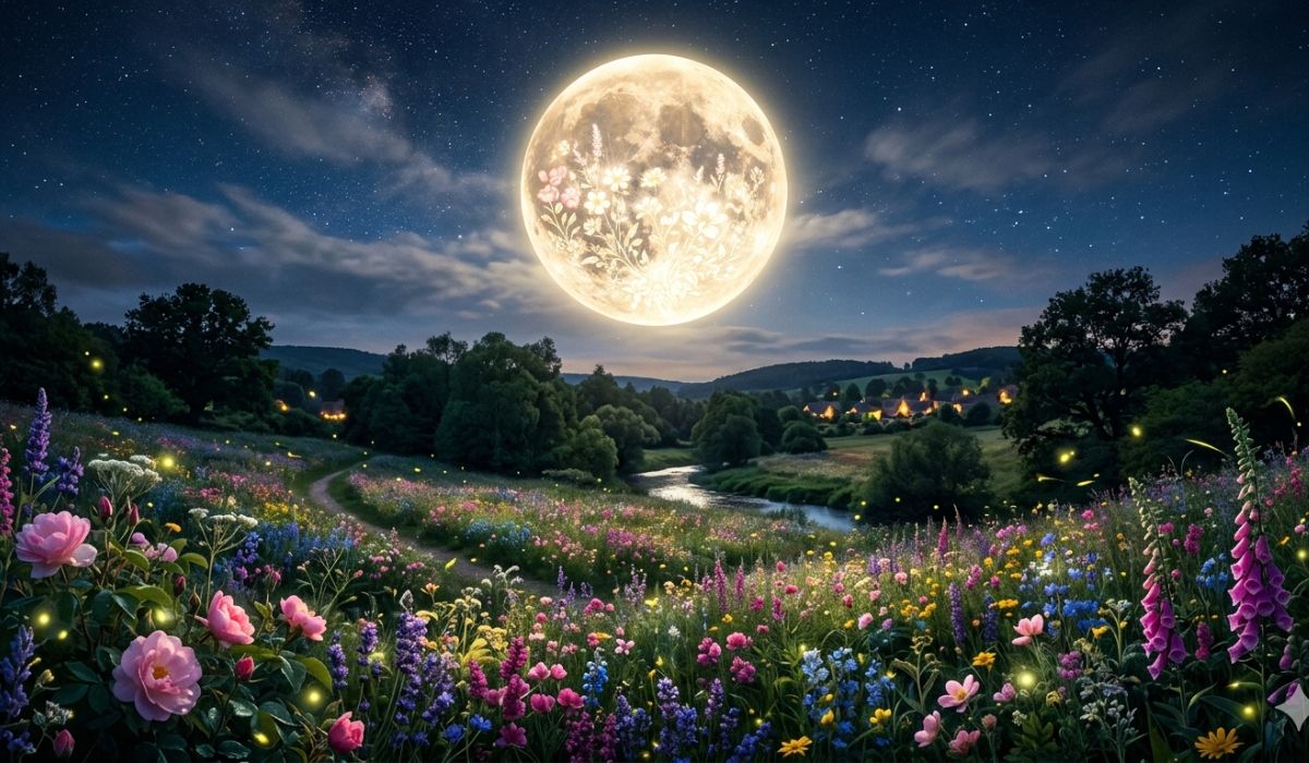 luna llena de flores en mayo