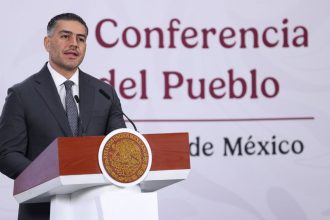 Omar García Harfuch, secretario de Seguridad Pública y Protección Ciudadana, durante la conferencia mañanera del Pueblo en la que se informó sobre el ataque armado del día de ayer en la zona arqueológica de Teotihuacán. FOTO: GALO CAÑAS/CUARTOSCURO.COM