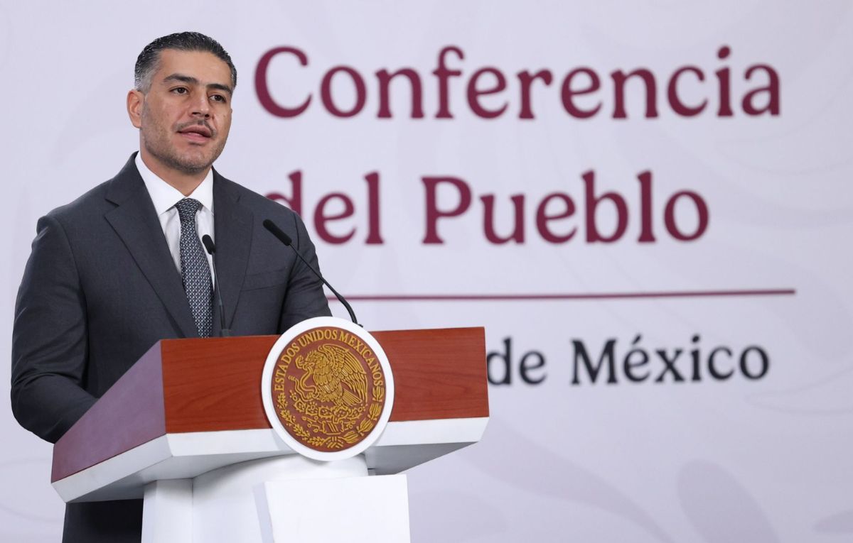 Omar García Harfuch, secretario de Seguridad Pública y Protección Ciudadana, durante la conferencia mañanera del Pueblo en la que se informó sobre el ataque armado del día de ayer en la zona arqueológica de Teotihuacán. FOTO: GALO CAÑAS/CUARTOSCURO.COM