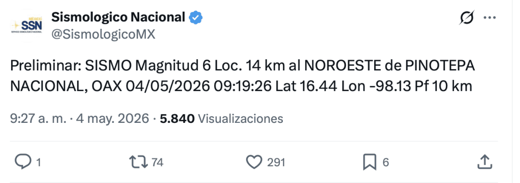 Sismo este 4 de mayo en México | SSN 