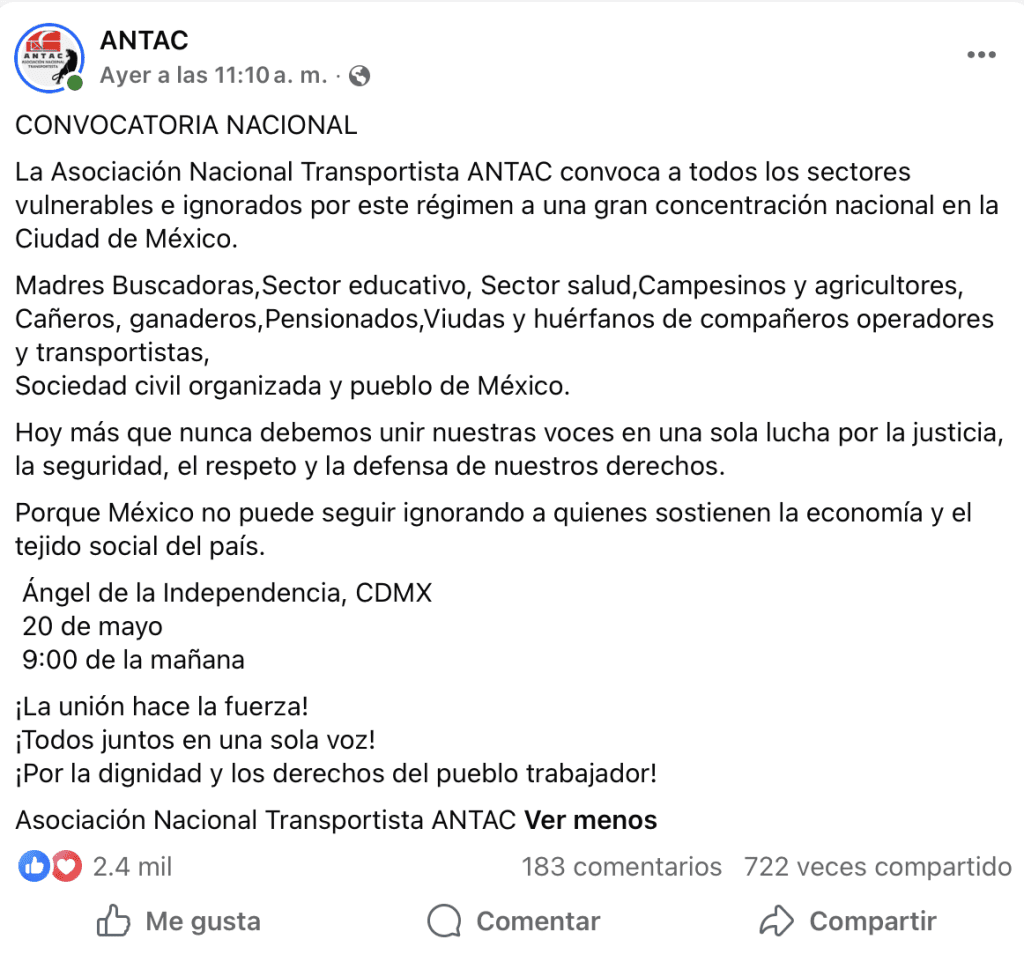 Convocatoria de la ANTAC | Facebook: Antac
