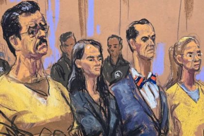 Dibujo de Nicolás Maduro en juicio en Nueva York