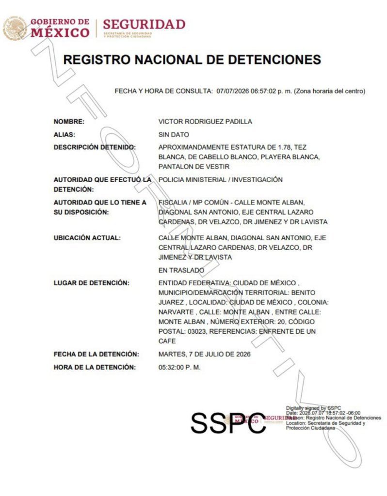 registro nacional de detenciones, vïctor rodríguez