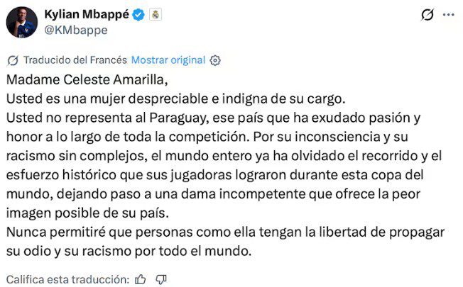 rspuesta de mbappé a celeste amarillo