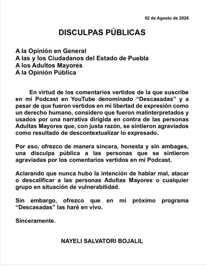 Disculpas públicas de Nay Salvatori | IG: NaySalvatori