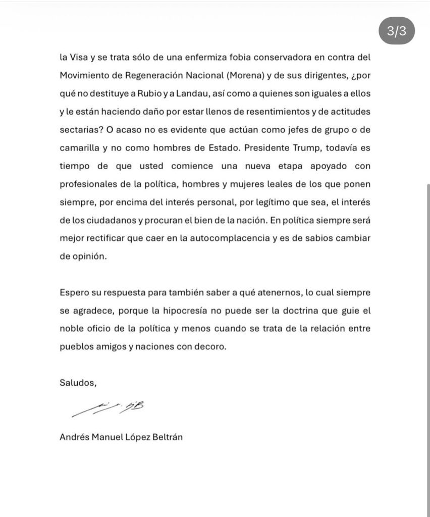 carta enviada trump andrés manuel lópez beltrán 3 3